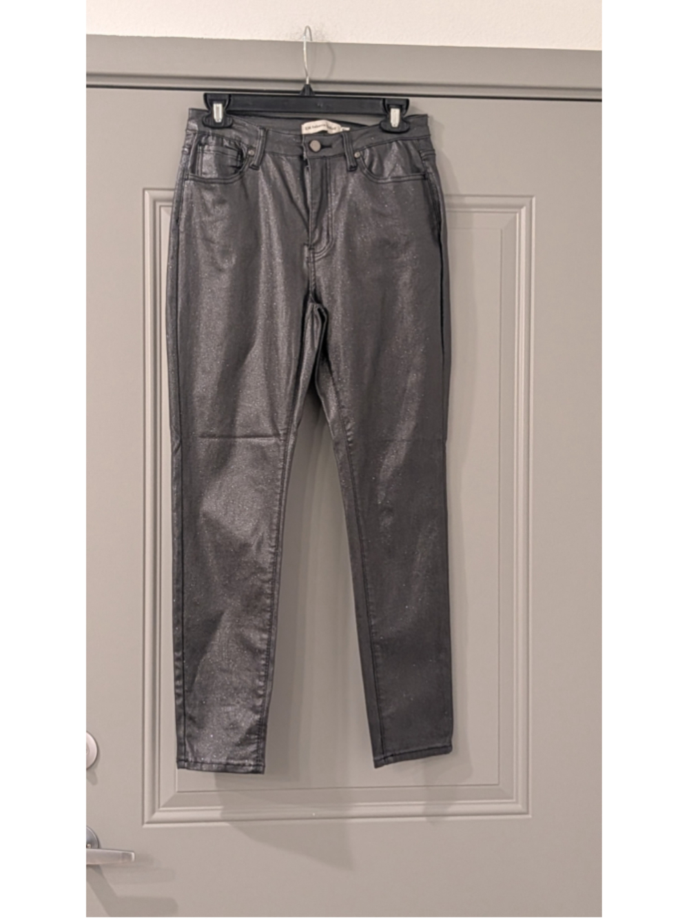 Rebecca Minkoff Metallic Coated Skinny Jeans Silver Black Shimmer Size 10